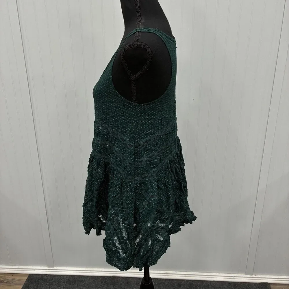 Intimately Free People Women's XS Green Swingy Lace Inset Tunic Top